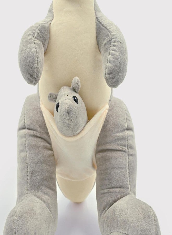 DTR Creation Grey Kangaroo Soft Toy with Baby Joey ? 40cm Stuffed Animal for Kids | Grey & White Plush Wild Animal Toy | Cute Hugging Toy for Boys & Girls | Gift for Toddlers - Image 4